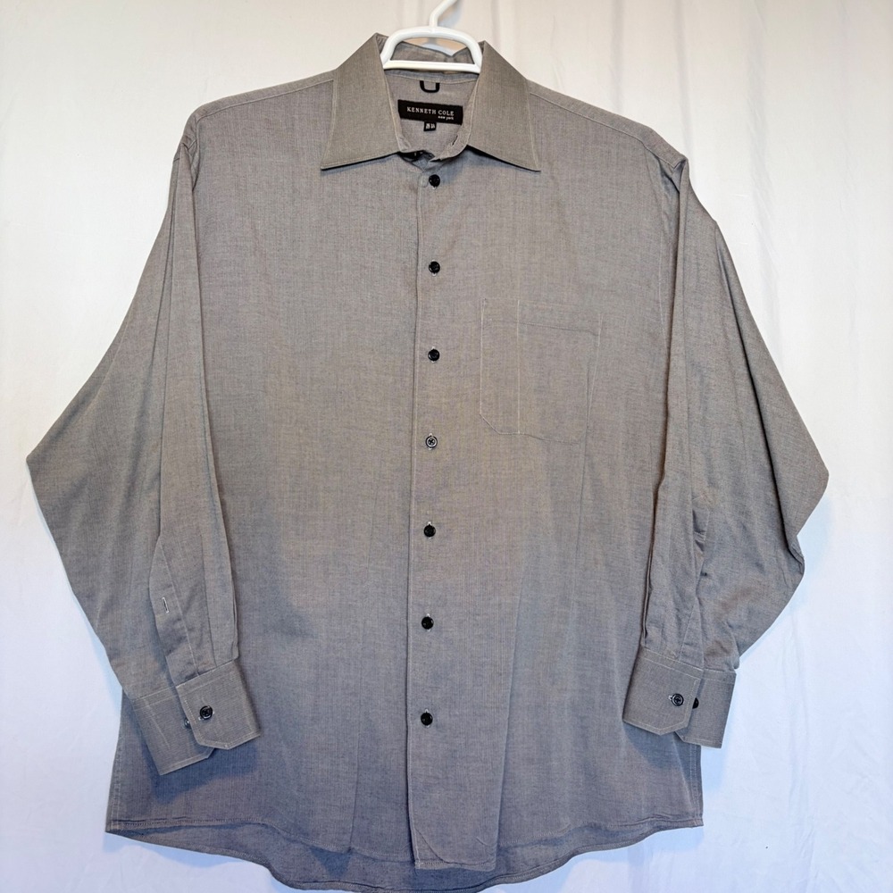 Kenneth Cole Button Up Shirt Mens 16.5 32-33 Gray Long Sleeve Pocket